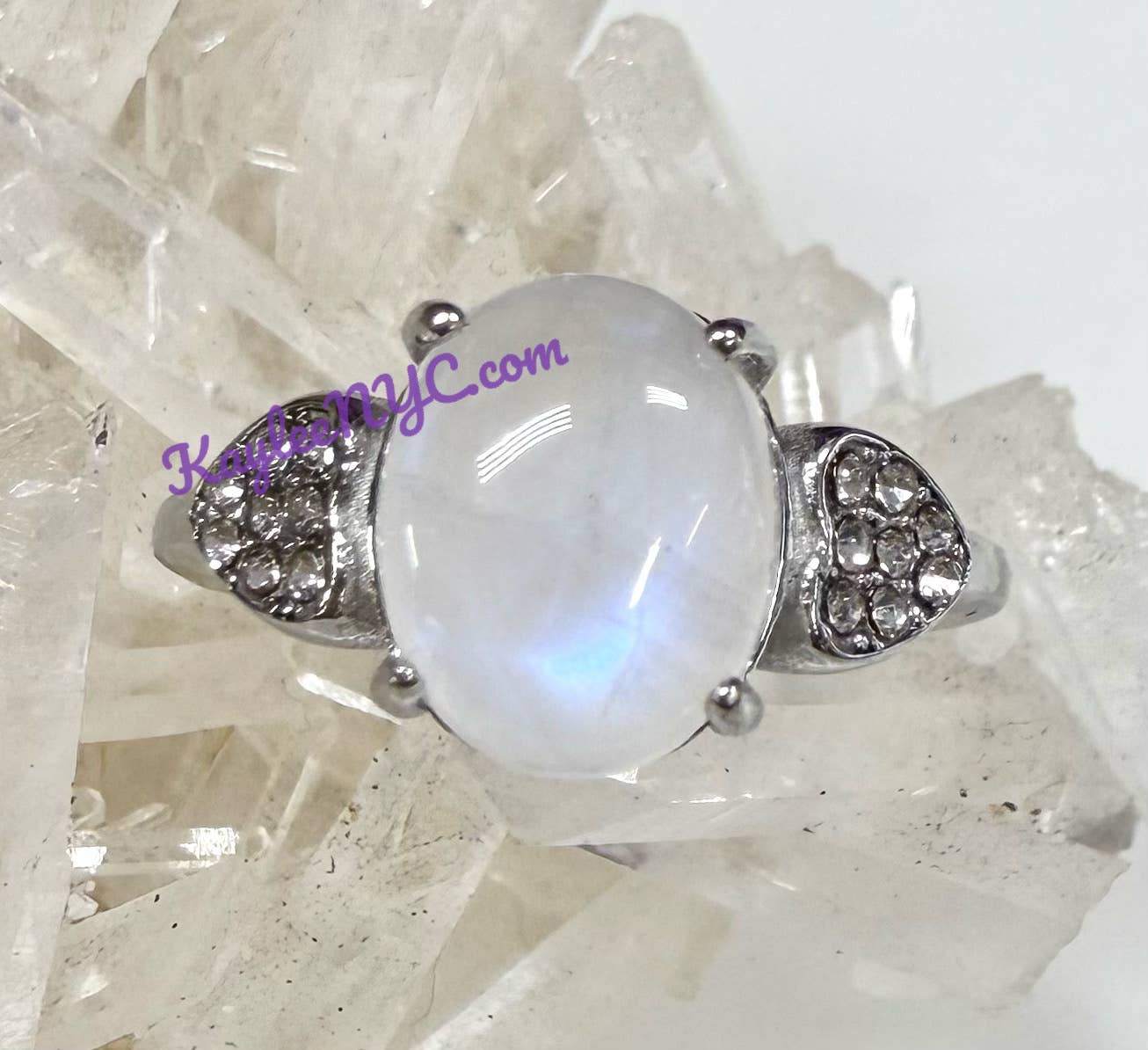 Natural Moonstone Stainless Steel Rings 8x10mm