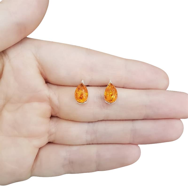 Cognac Amber Sterling Silver Stud Earrings