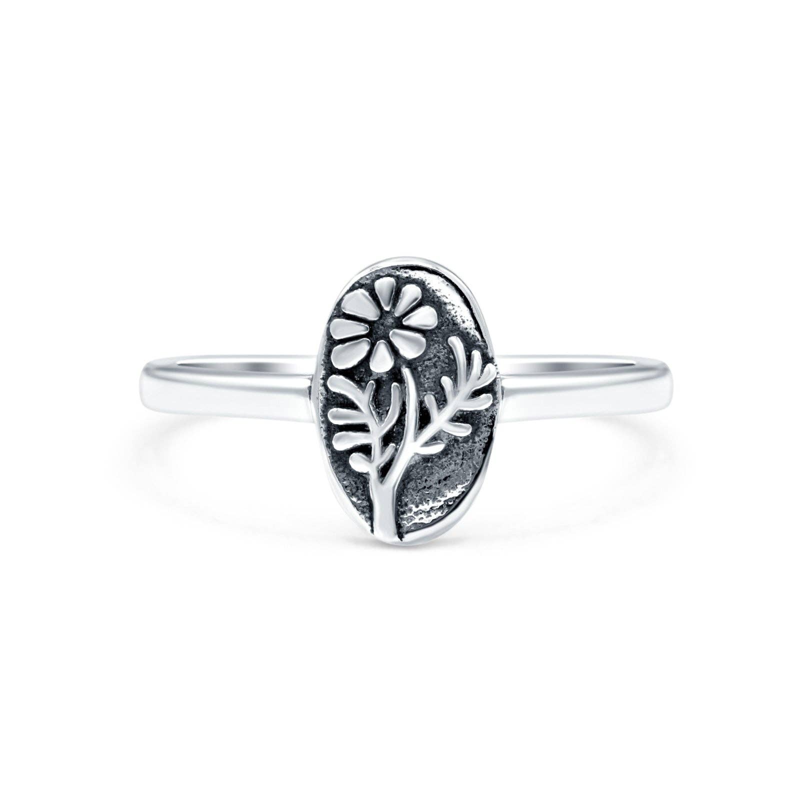 Flowers Oxidized Band Sterling Silver Ring