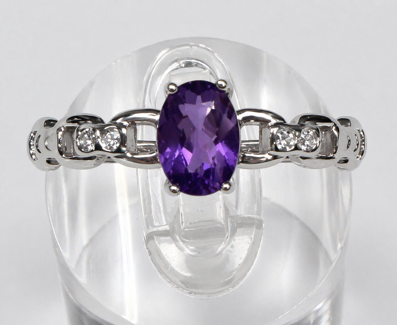 Faceted Natural Amethyst Stainless Steel Rings 5x7mm