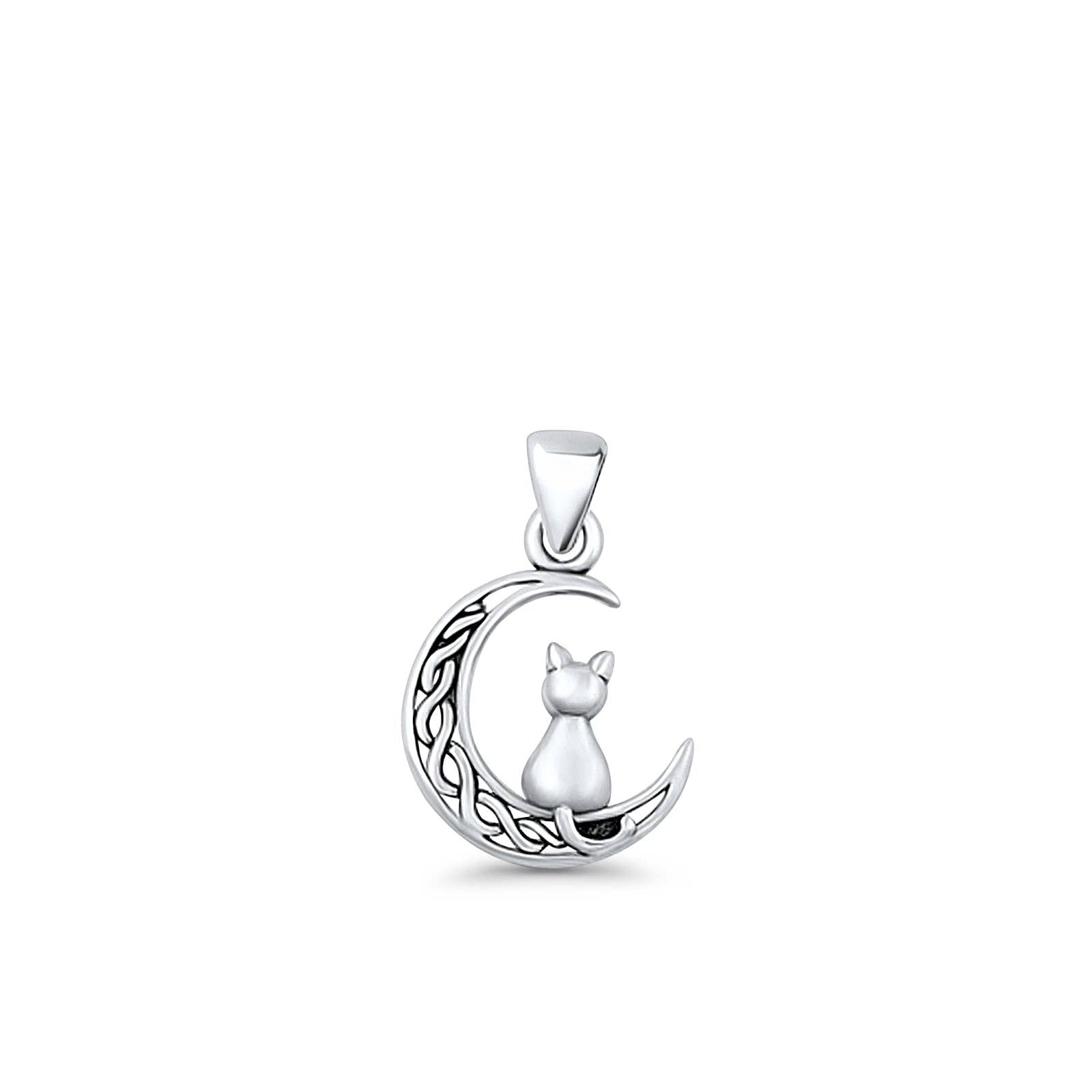 Cat & Moon Pendant Oxidized 925 Sterling Silver Wholesale