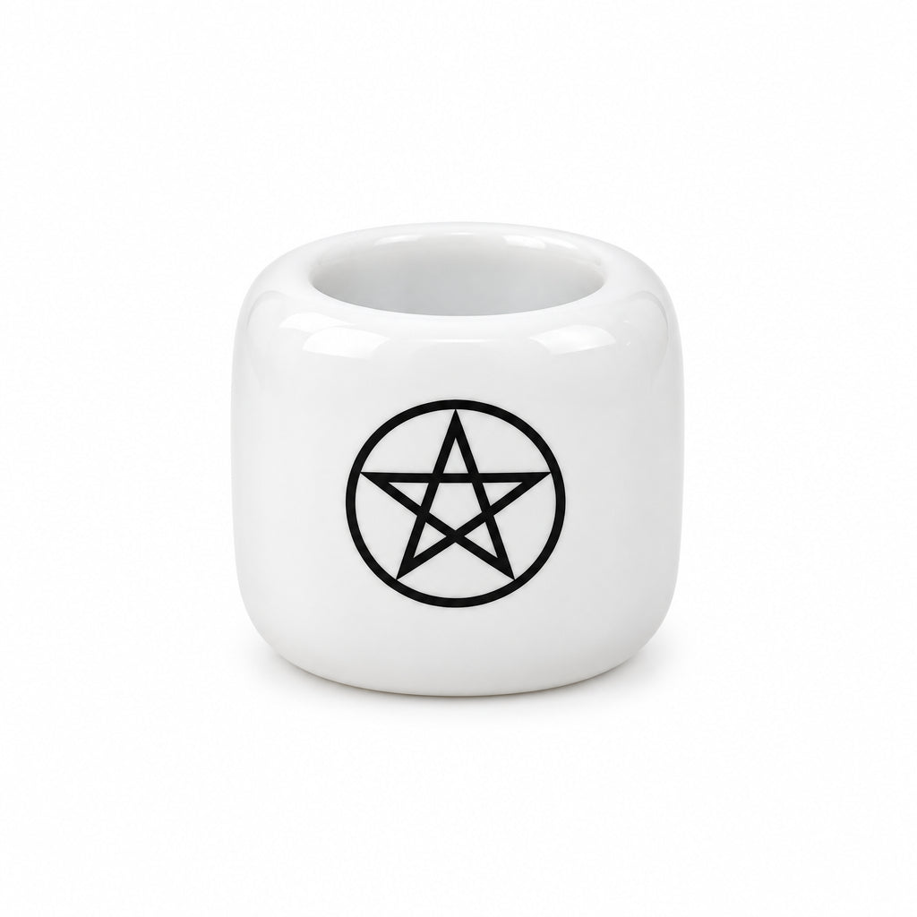 Ceramic House Round Candle Holder with Pentagram