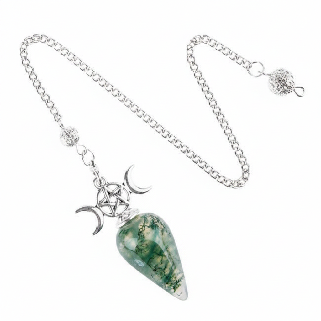 Ovoid Crystal Pendulum with Triple Moon
