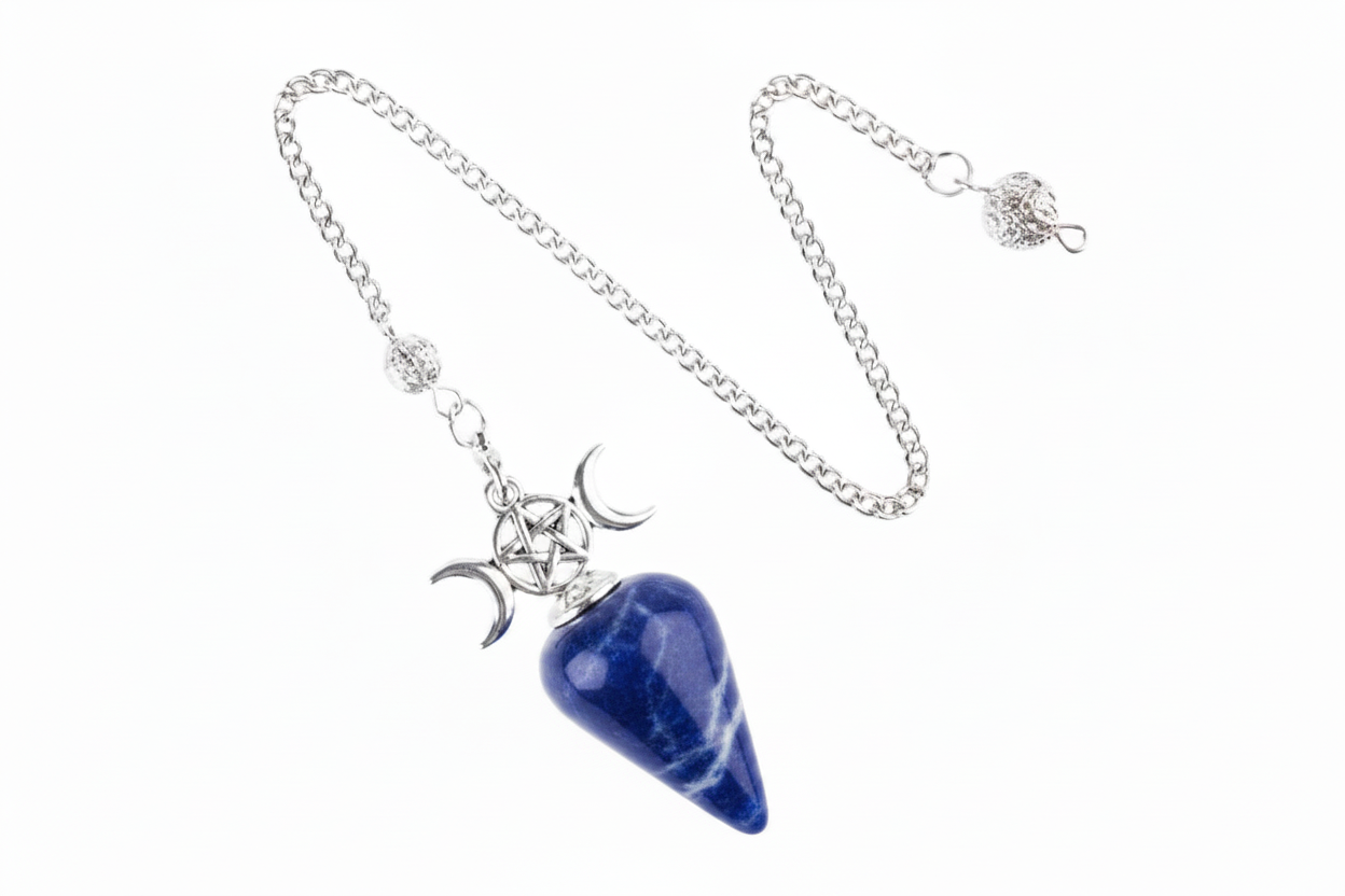 Ovoid Crystal Pendulum with Triple Moon