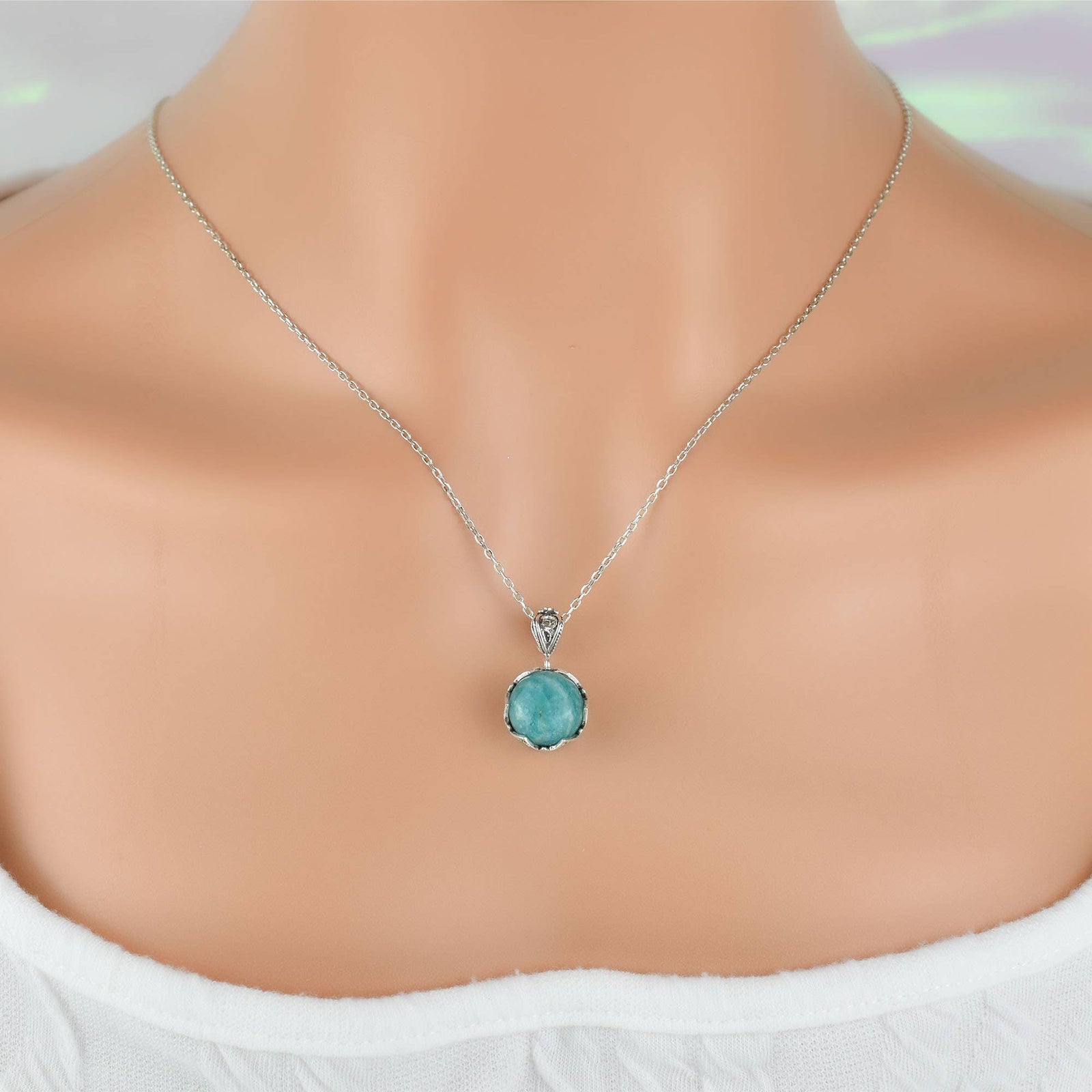 Amazonite Gemstone Sterling Silver Women`s Pendant