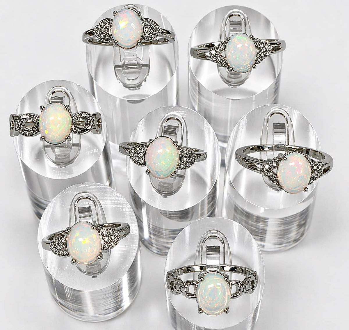 Natural Opal Stainless Steel Rings 7x9mm