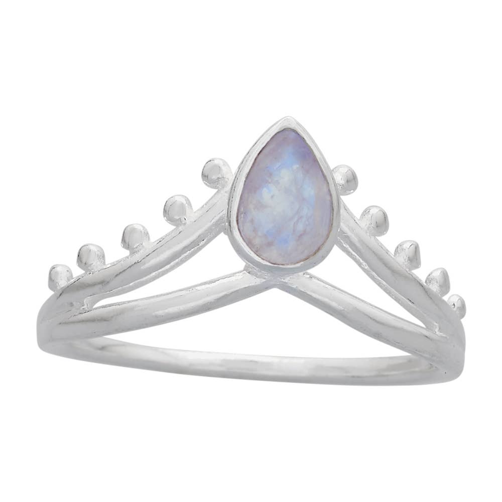 Teardrop Rainbow Moonstone Sterling Silver Ring