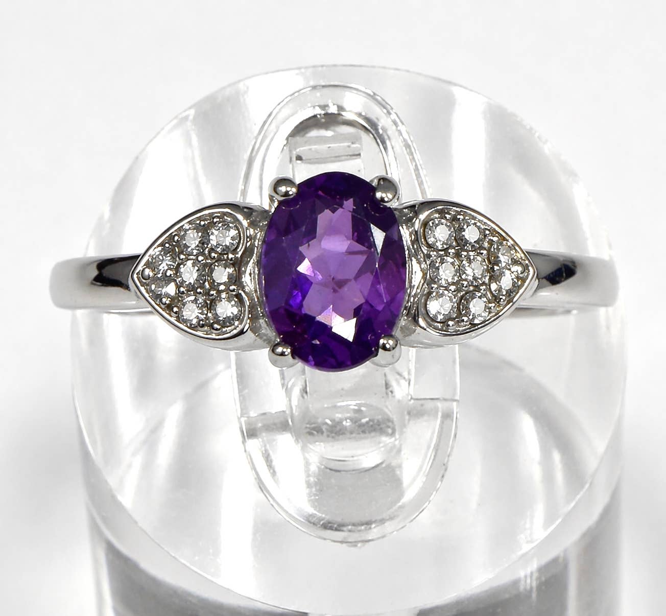 Faceted Natural Amethyst Stainless Steel Rings 5x7mm