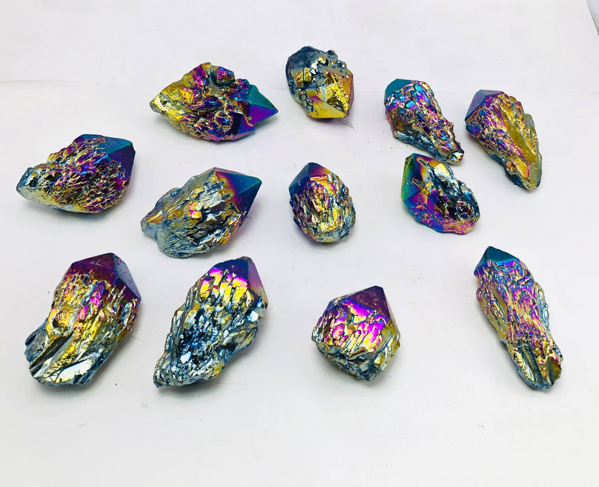 Titanium Rainbow Aura Candle Quartz Points