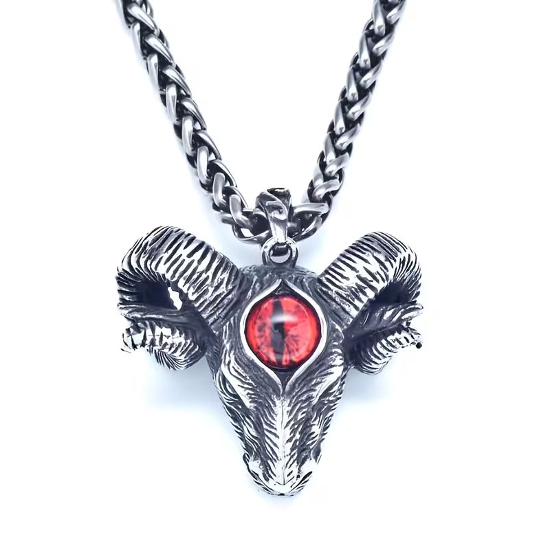 Goat with Red Eye Silver-Toned Necklace