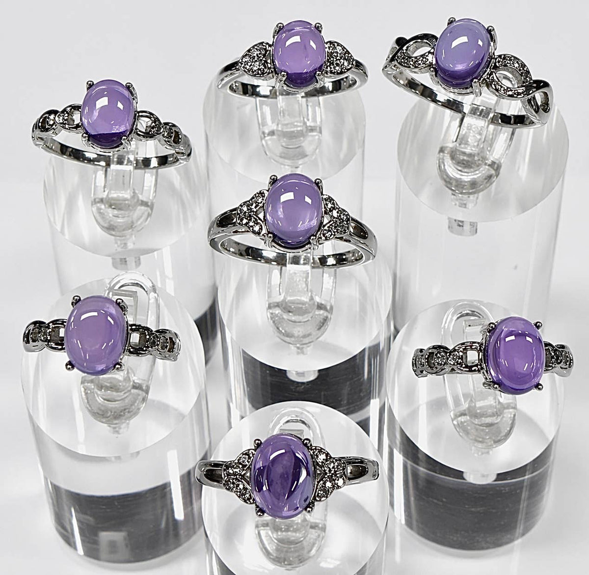 Natural Amethyst Stainless Steel Rings 7x9mm Crystal