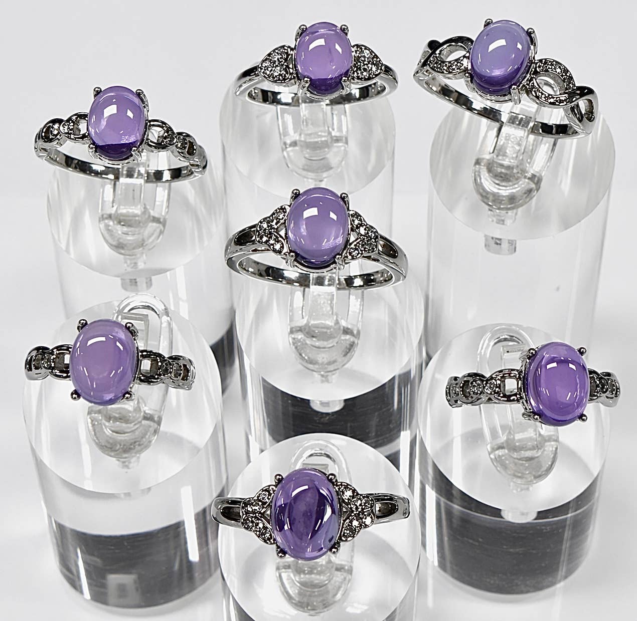 Natural Amethyst Stainless Steel Rings 7x9mm Crystal