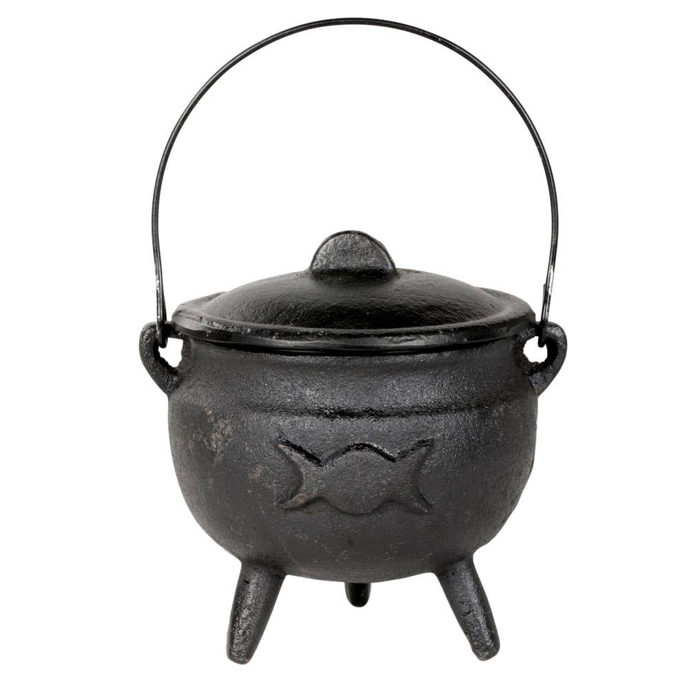 Triple Moon Cast Iron Cauldron With Lid 6.25&quot;