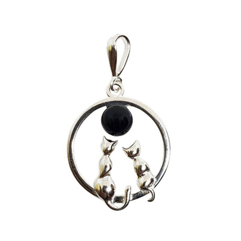 Cherry Amber Sterling Silver Cat Pendant