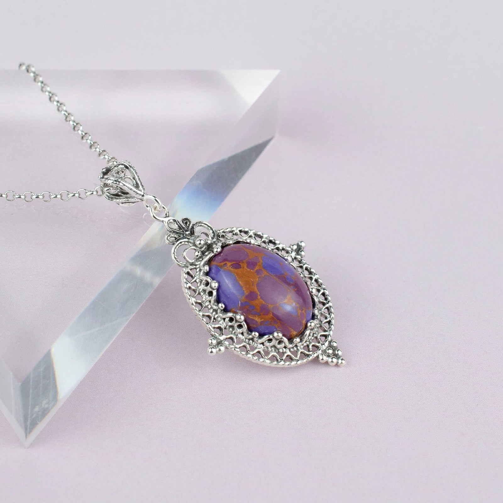 Sterling Silver Filigree Art Mojave Turquoise Gemstone Oval Pendant