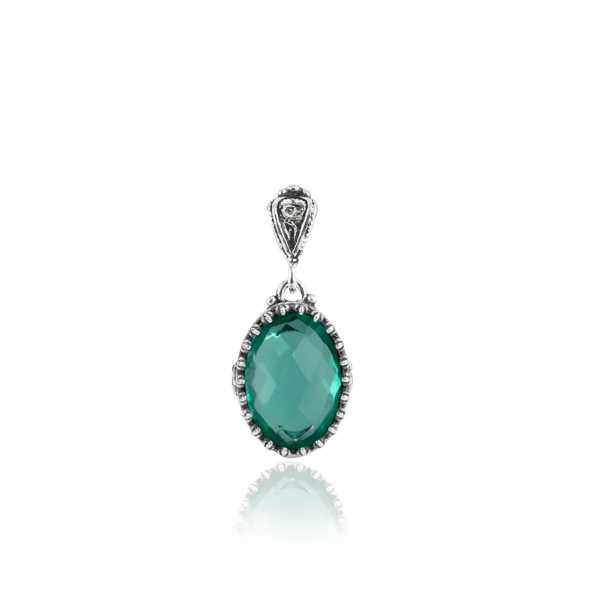 925 Silver Filigree Heart Detailed Emerald Gemstone Woman Pendant
