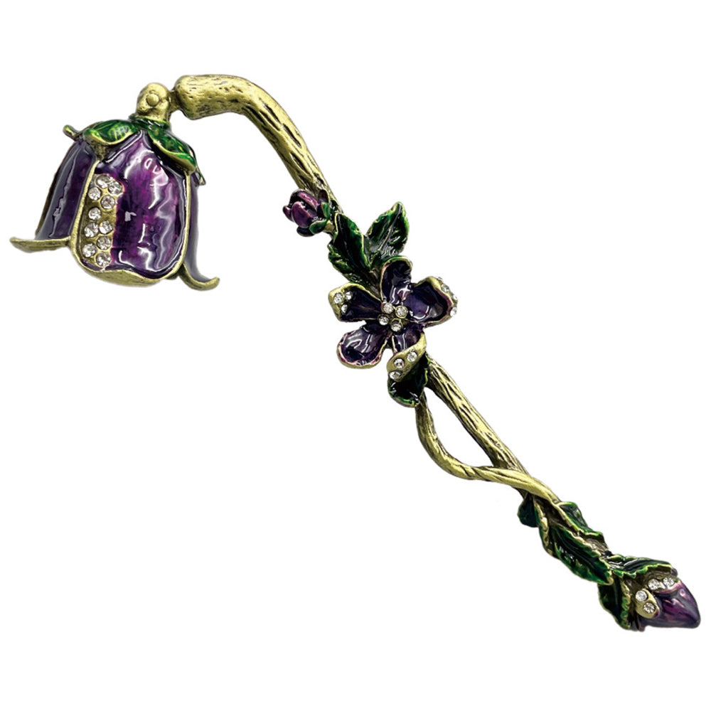 Ornate Brass Candle Snuffer - Purple Flower