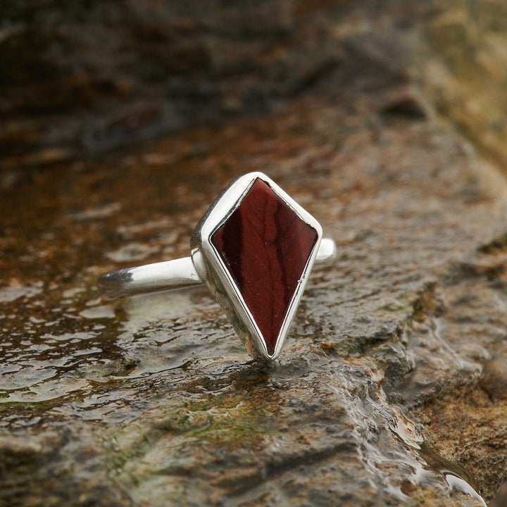 Red Tiger Eye Shield Sterling Silver Ring