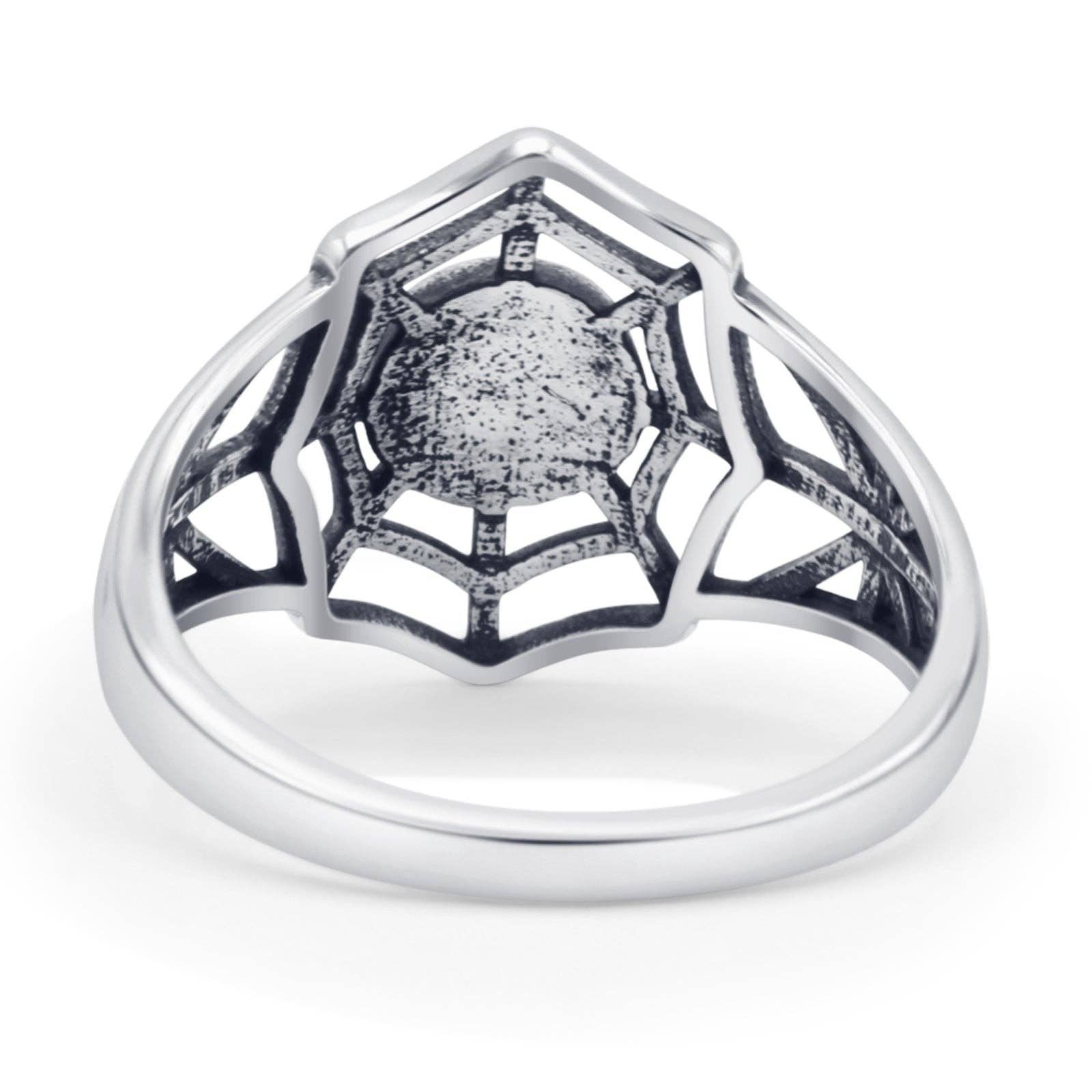 Round Moonstone Sterling Silver Spiderweb Ring
