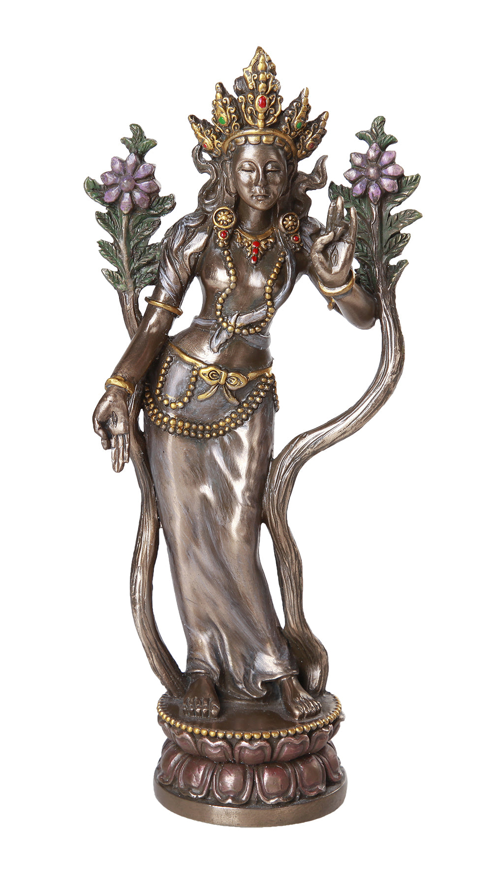 Tara Goddess Statue Purple flowers