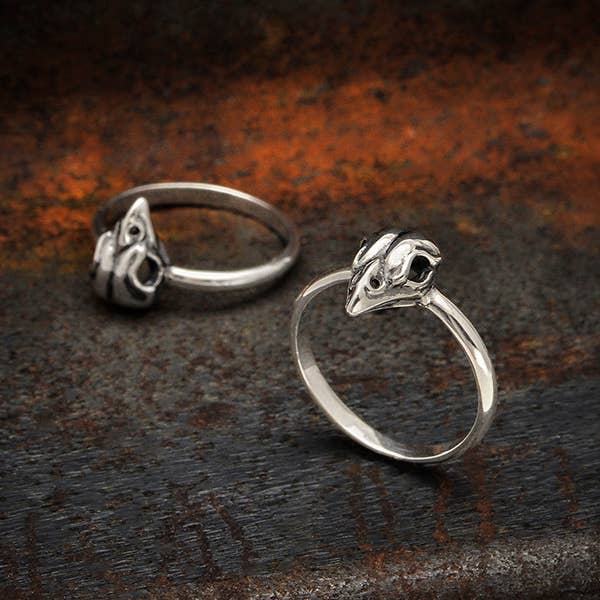 Sterling Silver Small Bird Skull Ring