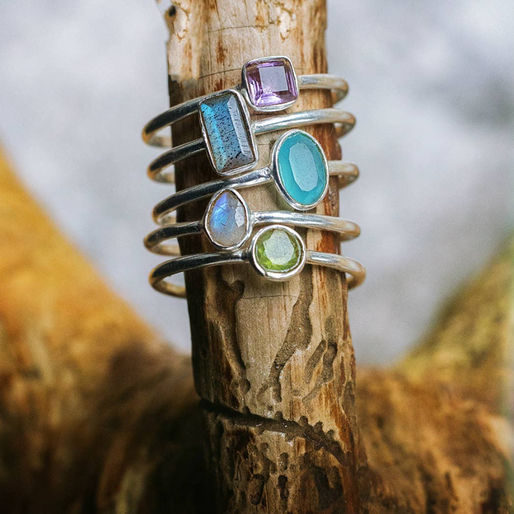 Heart's Desire Peridot Circle Stack Sterling Ring