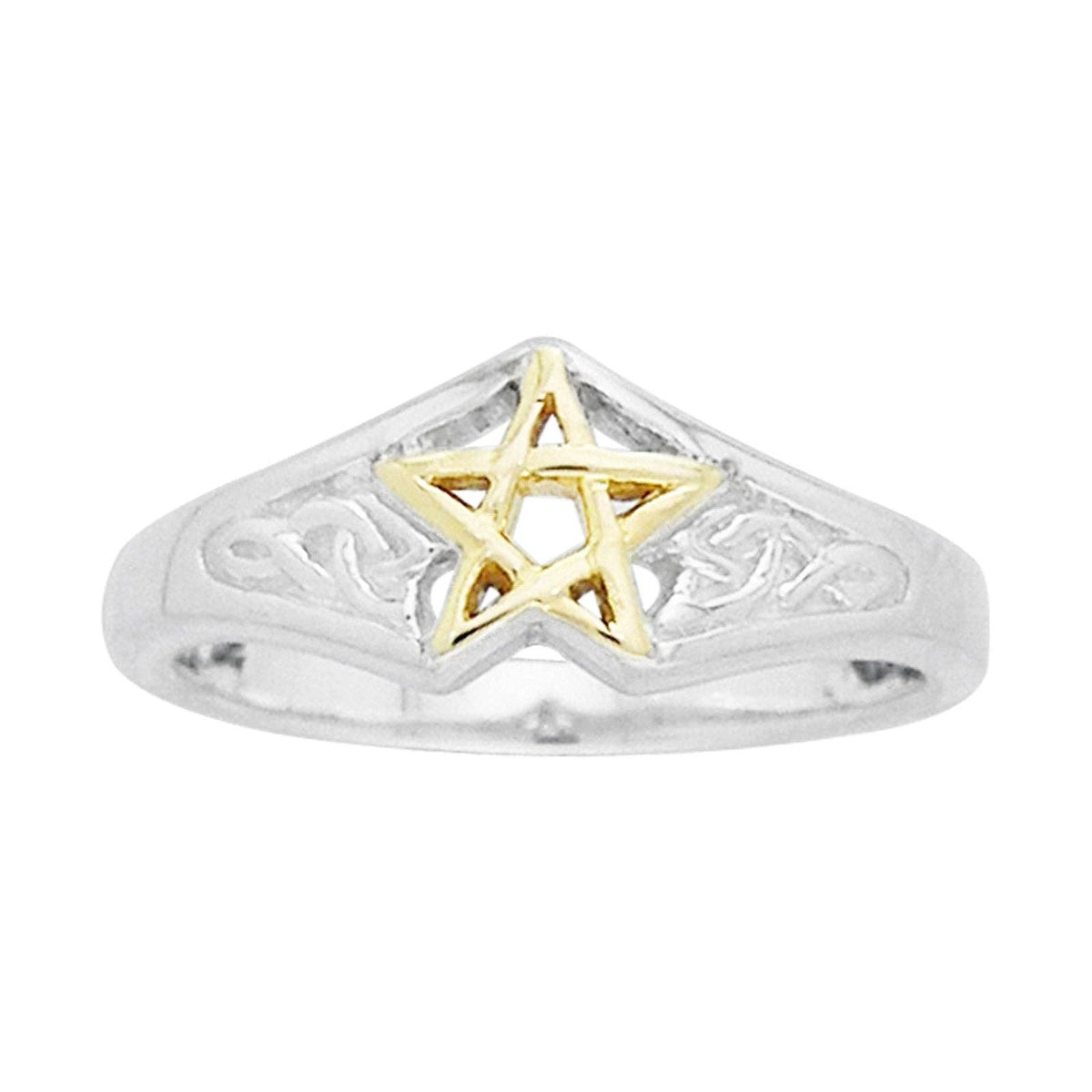 Sterling Silver Celtic Knot Golden Pentagram Ring