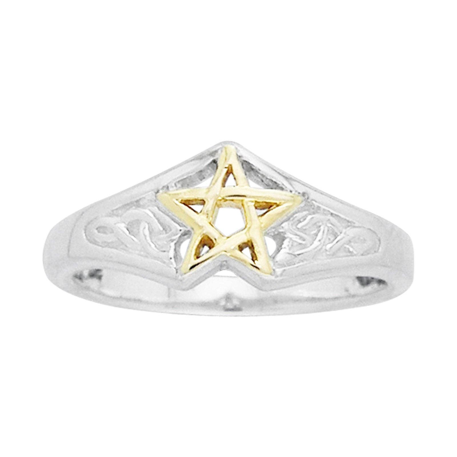 Sterling Silver Celtic Knot Golden Pentagram Ring