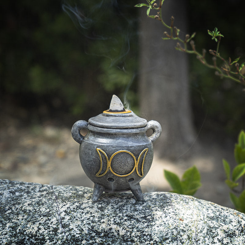 Triple Moon Cauldron Backflow Cone Incense Burner