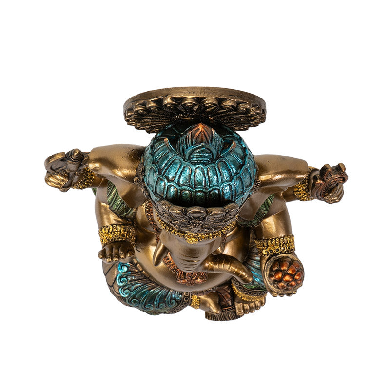 Ganesha Seated with Axe, Feather, & Modakas Statue