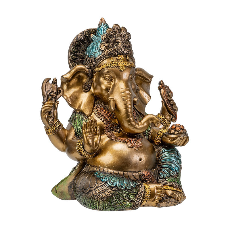 Ganesha Seated with Axe, Feather, & Modakas Statue