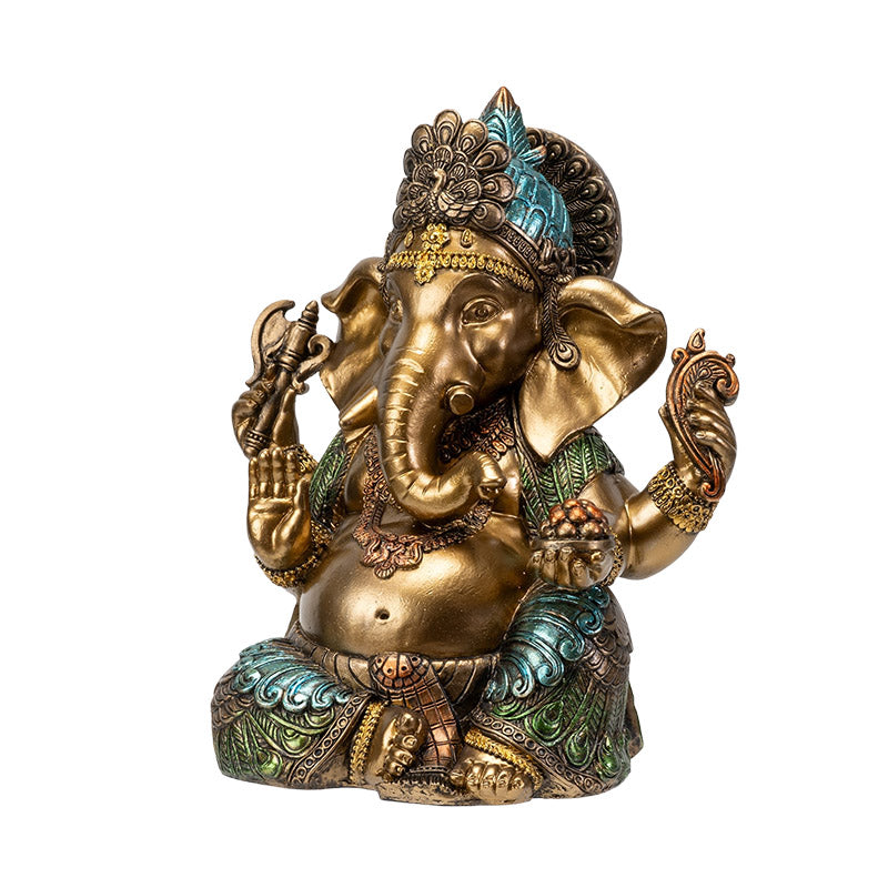 Ganesha Seated with Axe, Feather, & Modakas Statue