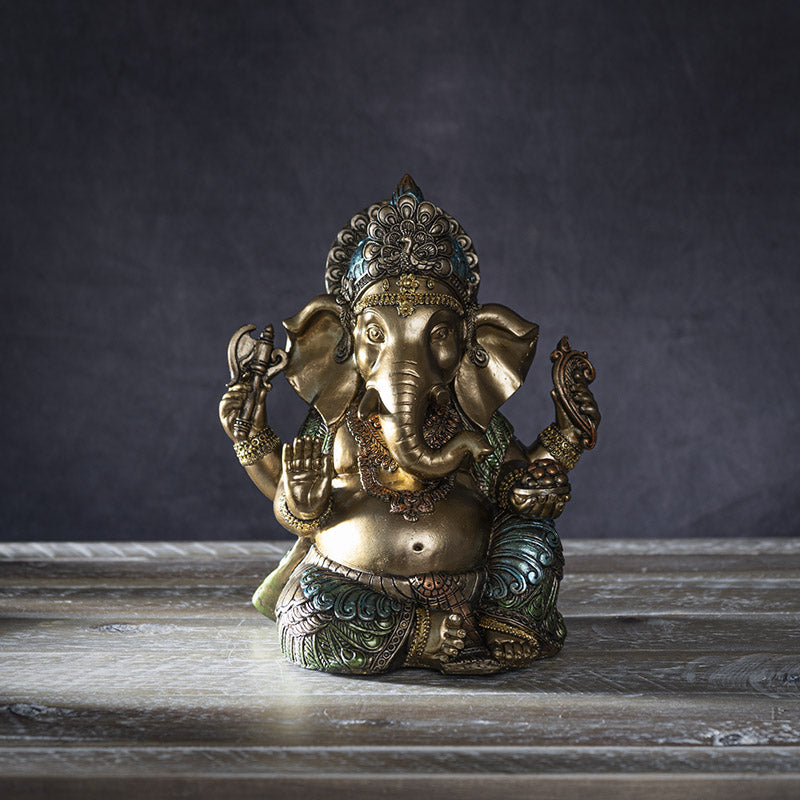 Ganesha Seated with Axe, Feather, & Modakas Statue