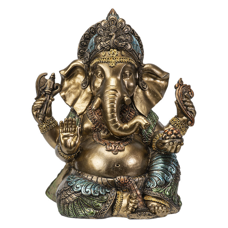 Ganesha Seated with Axe, Feather, & Modakas Statue