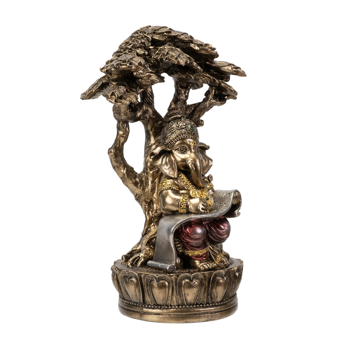 Ganesha Reading Under Tree Statue