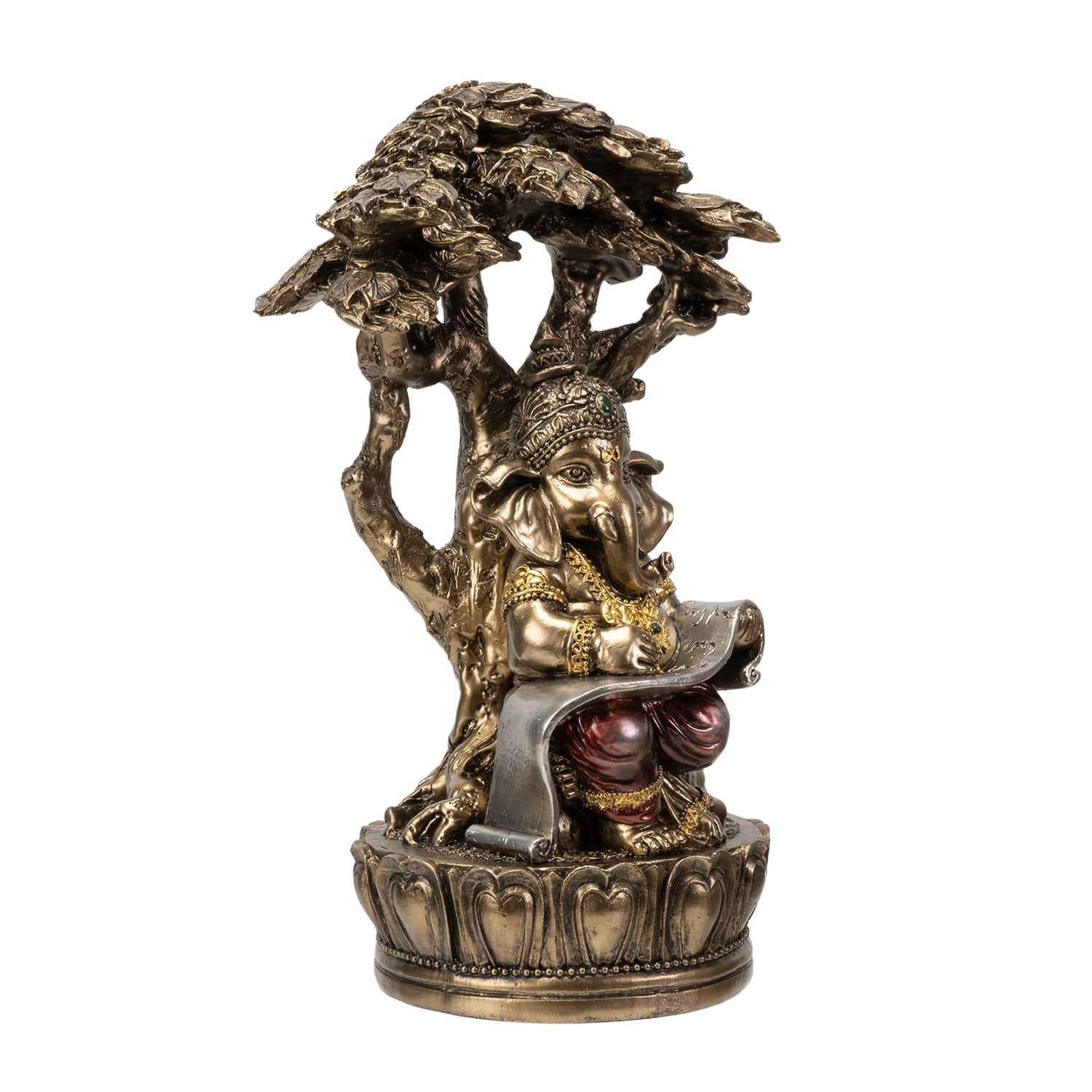 Ganesha Reading Under Tree Statue