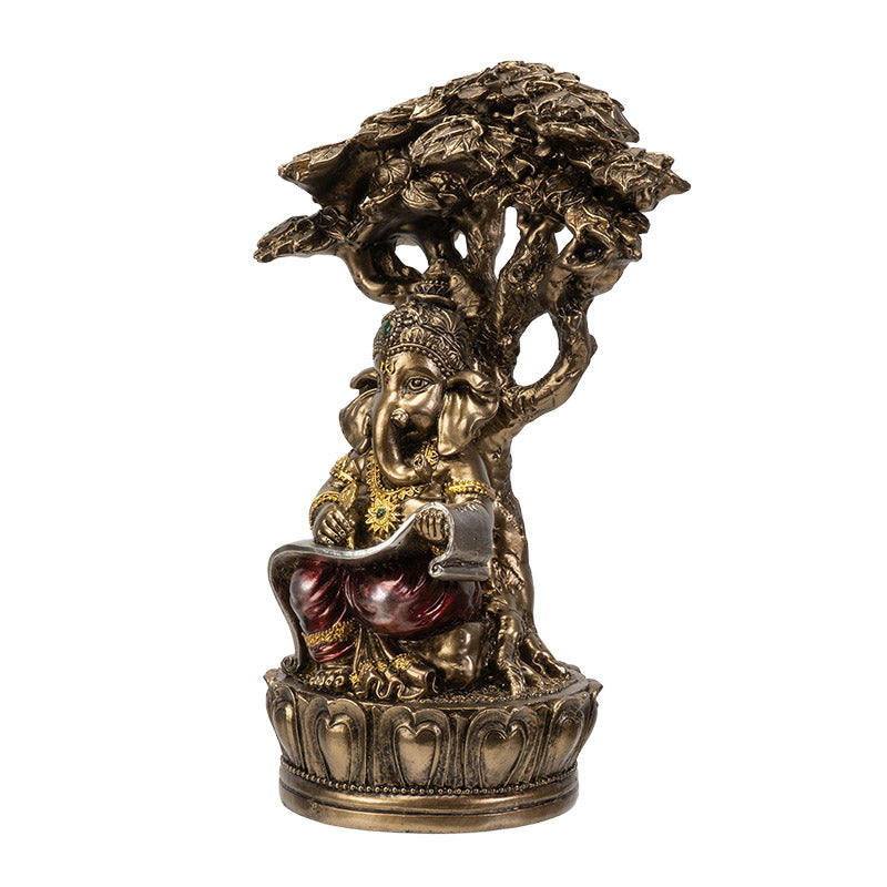 Ganesha Reading Under Tree Statue