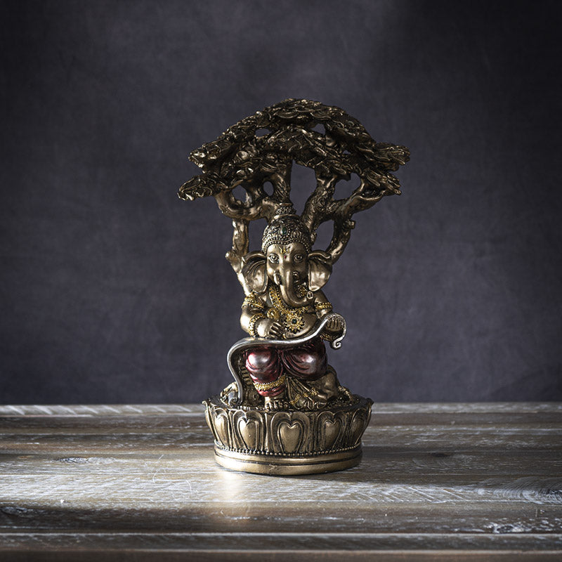 Ganesha Reading Under Tree Statue