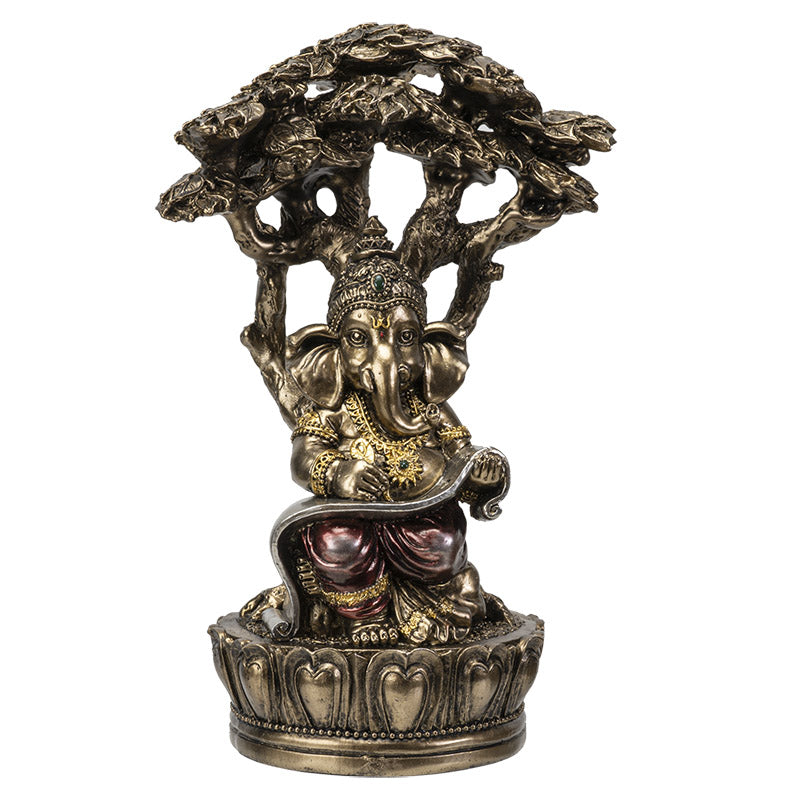 Ganesha Reading Under Tree Statue