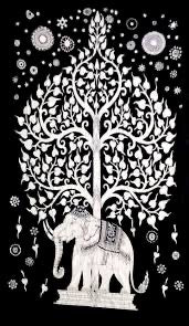 Elephant Bodhi Tree Tapestry Black & White 86x53