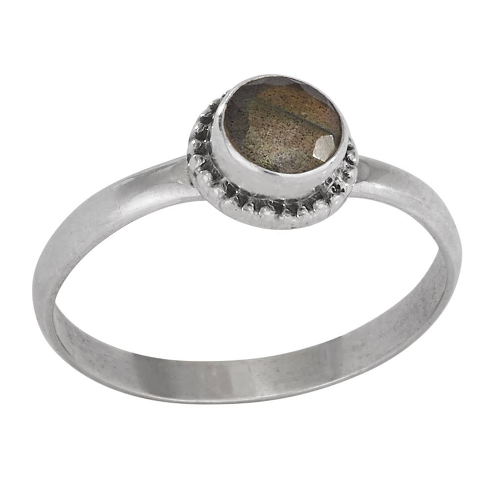 Round Faceted Labradorite Sterling Silver Ring
