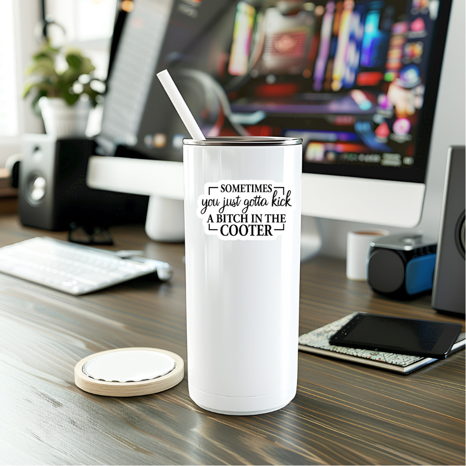 Funny Kick A Bitch In The Cooter Vinyl Sticker