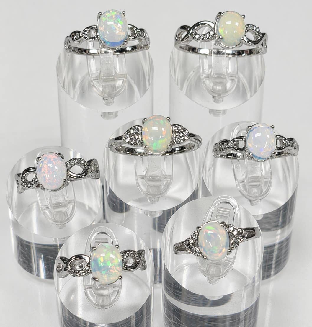 Natural Opal Stainless Steel Rings 7x9mm