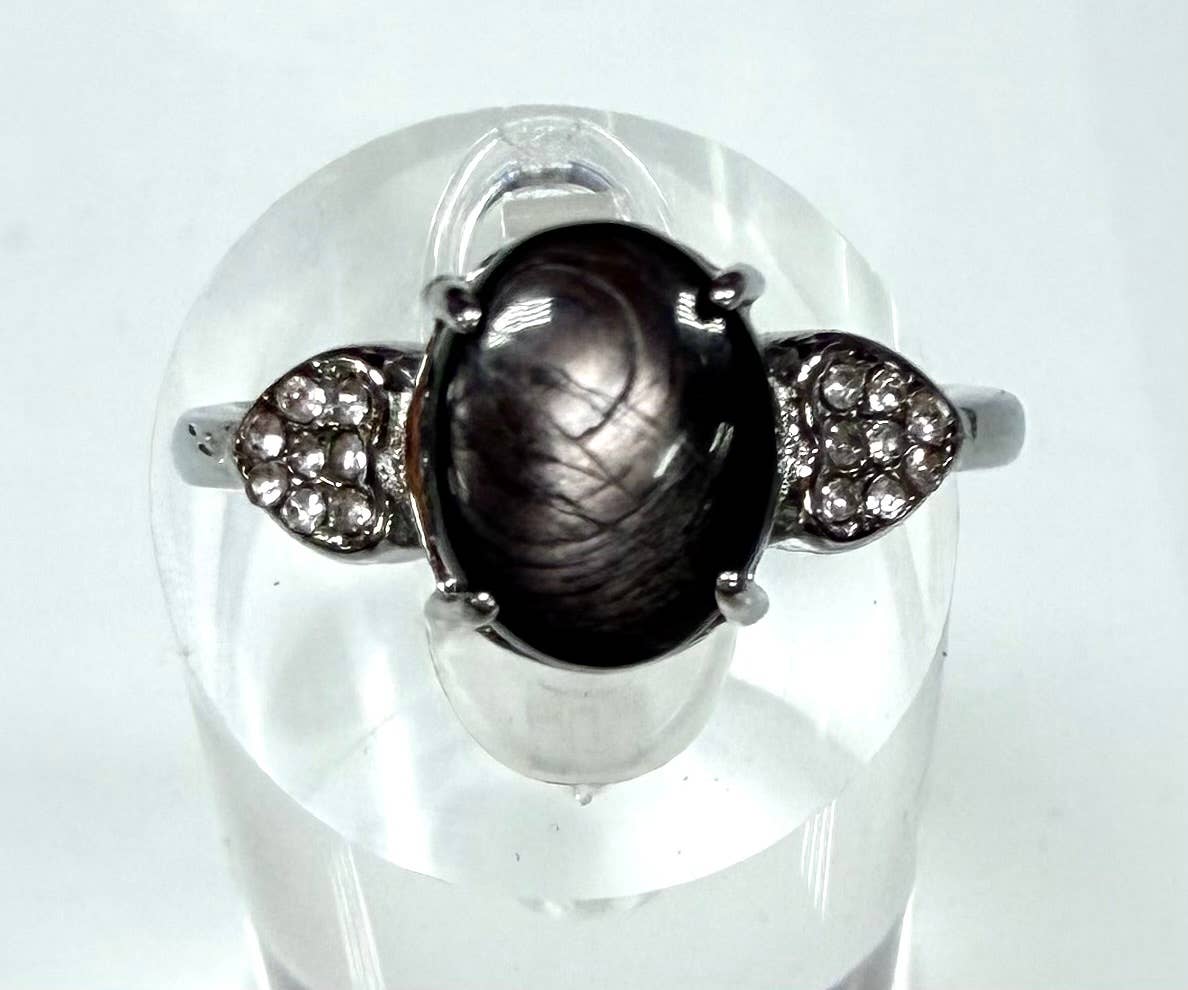 Natural Hyperthene Stainless Steel Rings 8x10mm