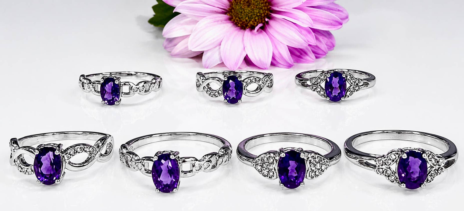 Faceted Natural Amethyst Stainless Steel Rings 5x7mm