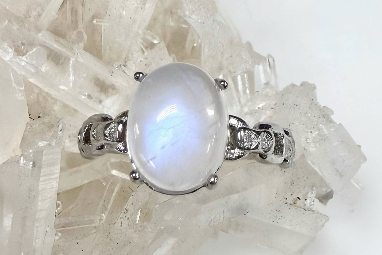 Natural Moonstone Stainless Steel Rings 8x10mm