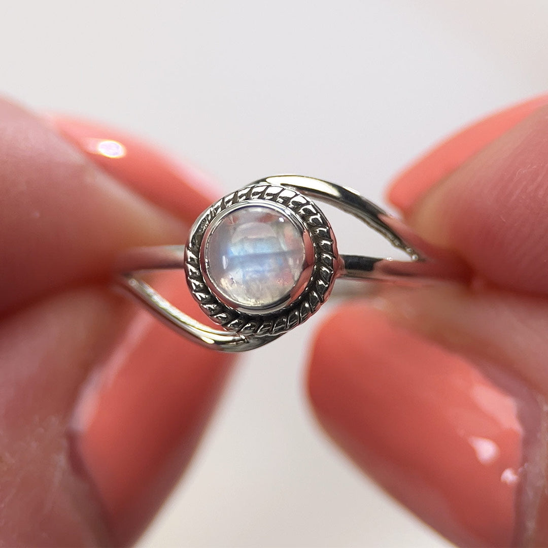 Faceted Rainbow Moonstone Infinity Sterling Silver ring