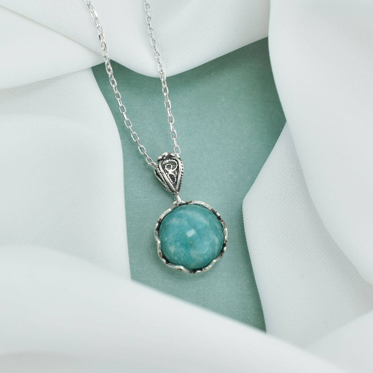 Amazonite Gemstone Sterling Silver Women`s Pendant