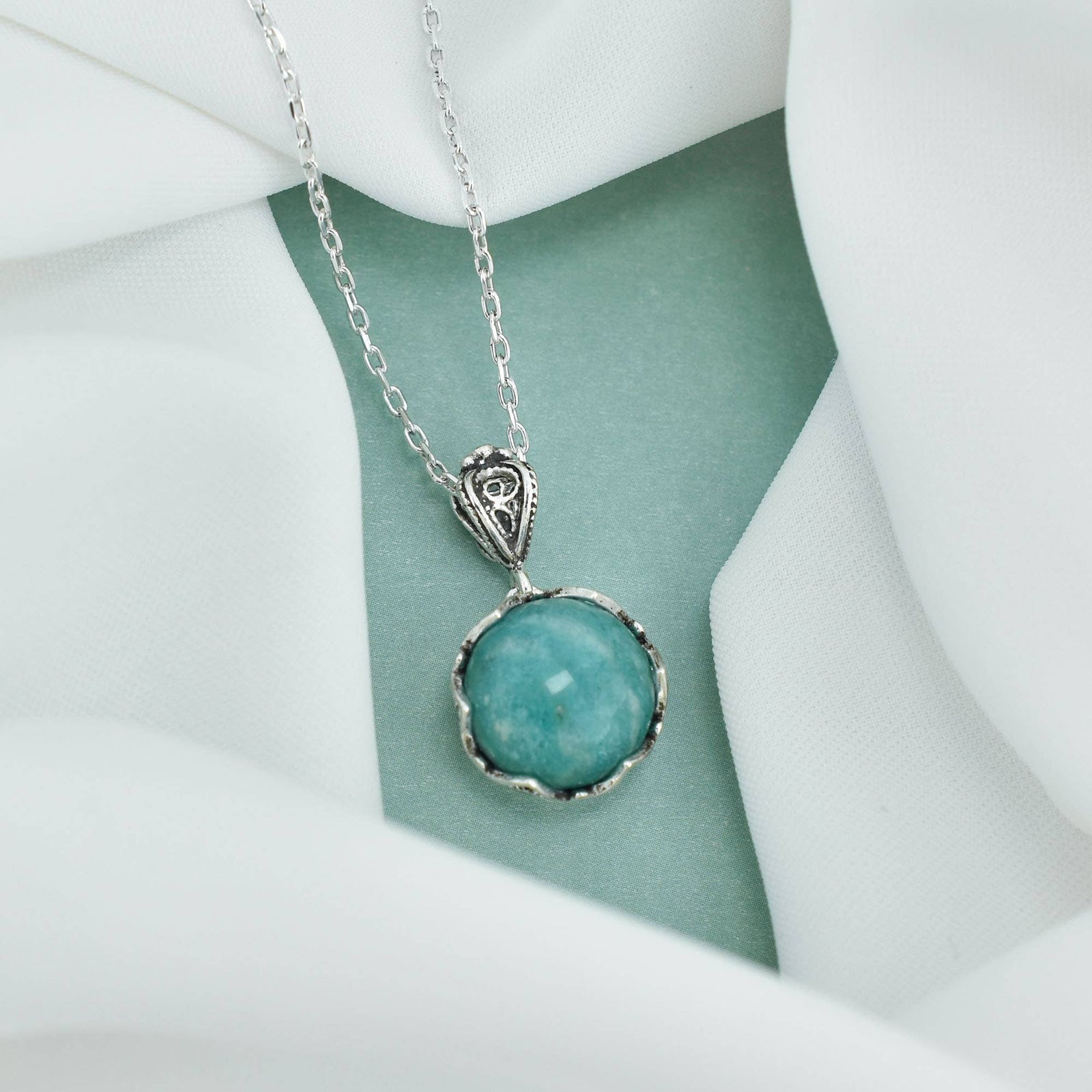 Amazonite Gemstone Sterling Silver Women`s Pendant