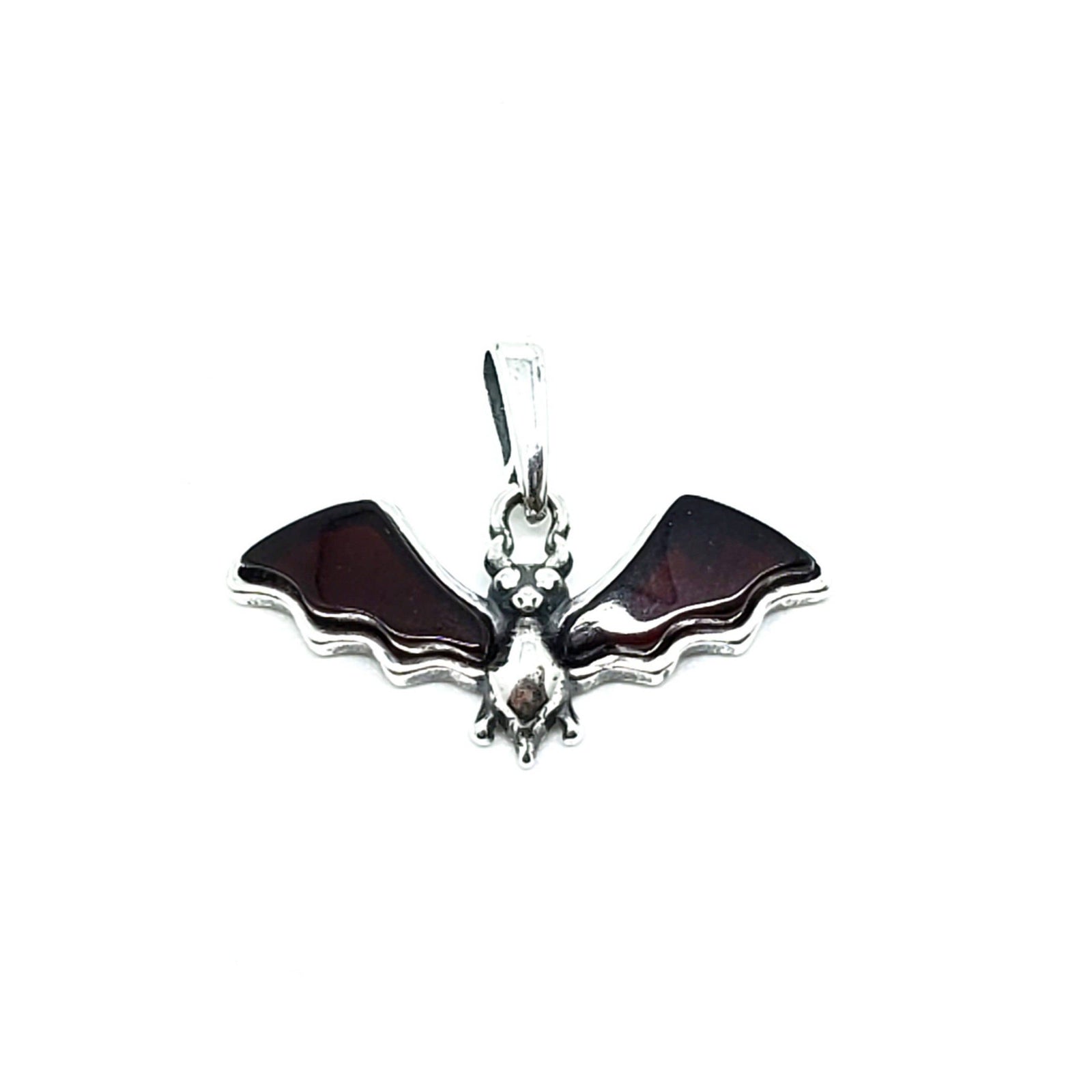 Cherry Amber Sterling Silver "Bat" Pendant